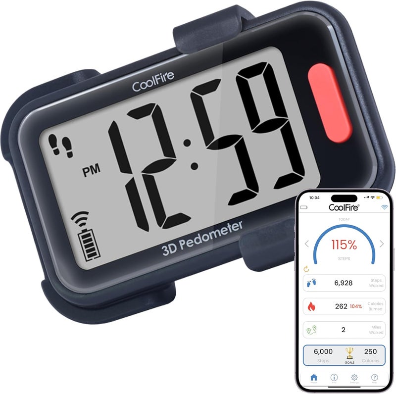 CoolFire - Pedometer, 2025 Indoor & Outdoor 3D Clip-On Pedometer, Accurate Step Counter for Walking Steps and Miles, Calories, Ankle Step Tracker for Fitness, Optional App - Image 1